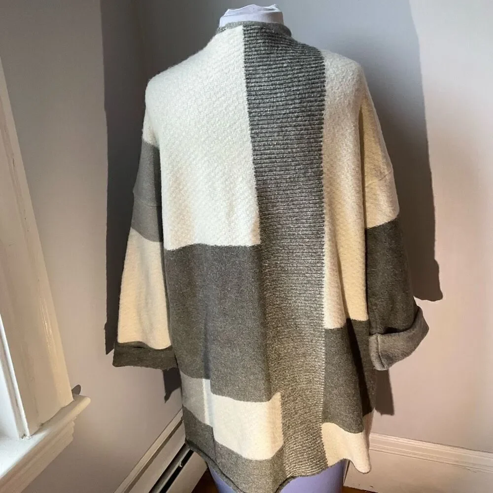 Cyrus Open Patchwork Coatigan/Sweater Coat. S. Grey and Cream Colorblock